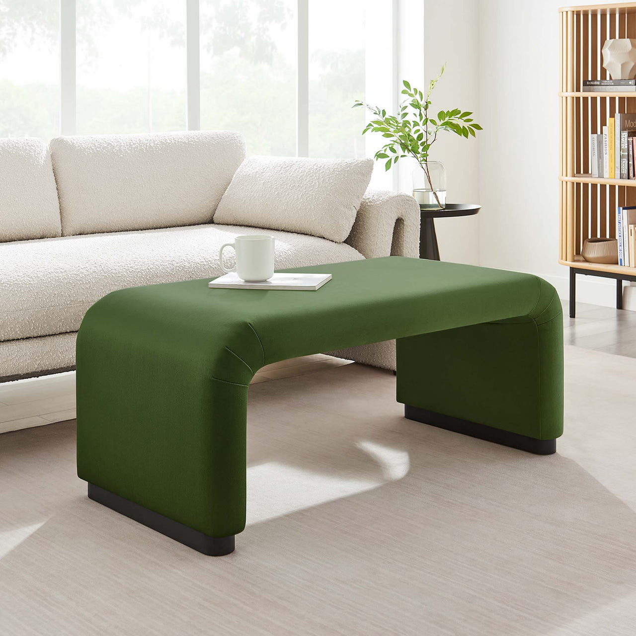 Kaela Upholstered Velvet Ottoman, Black & Basil