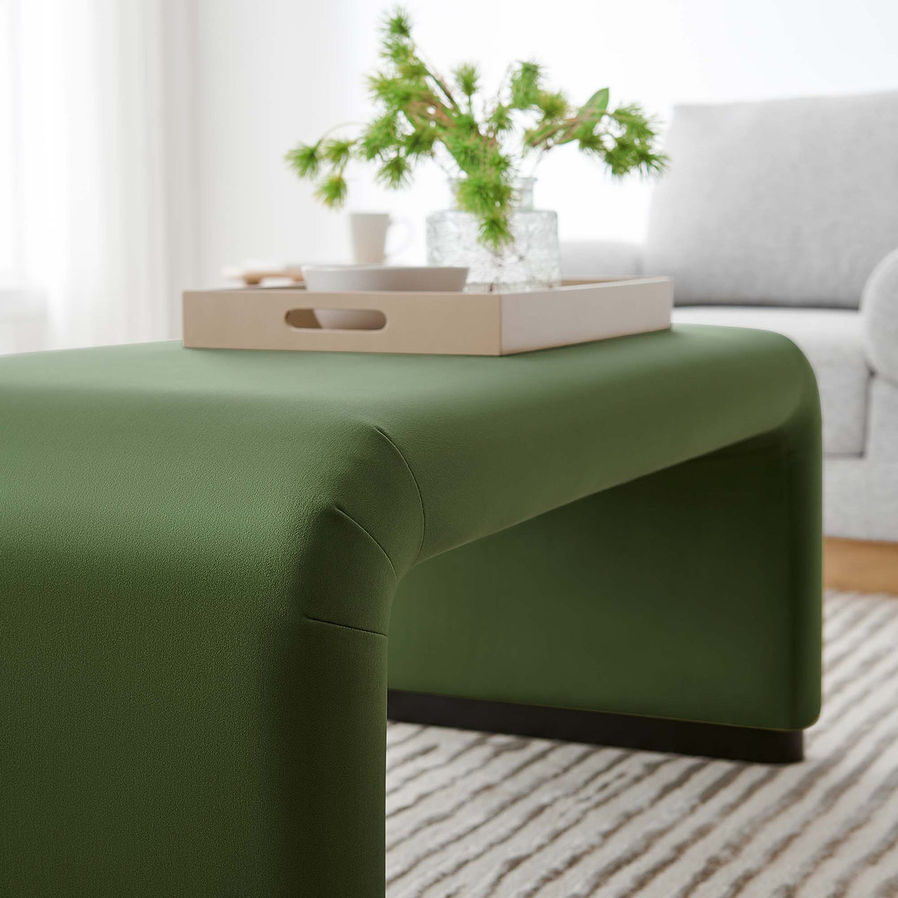 Kaela Upholstered Velvet Ottoman, Black & Basil