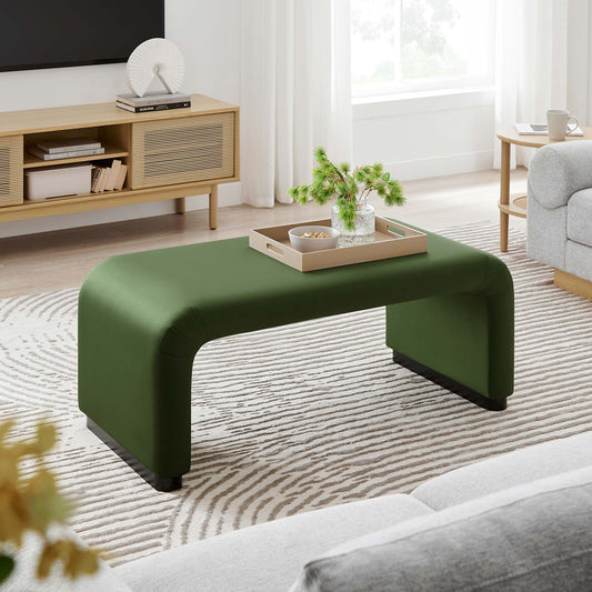 Kaela Upholstered Velvet Ottoman, Black & Basil