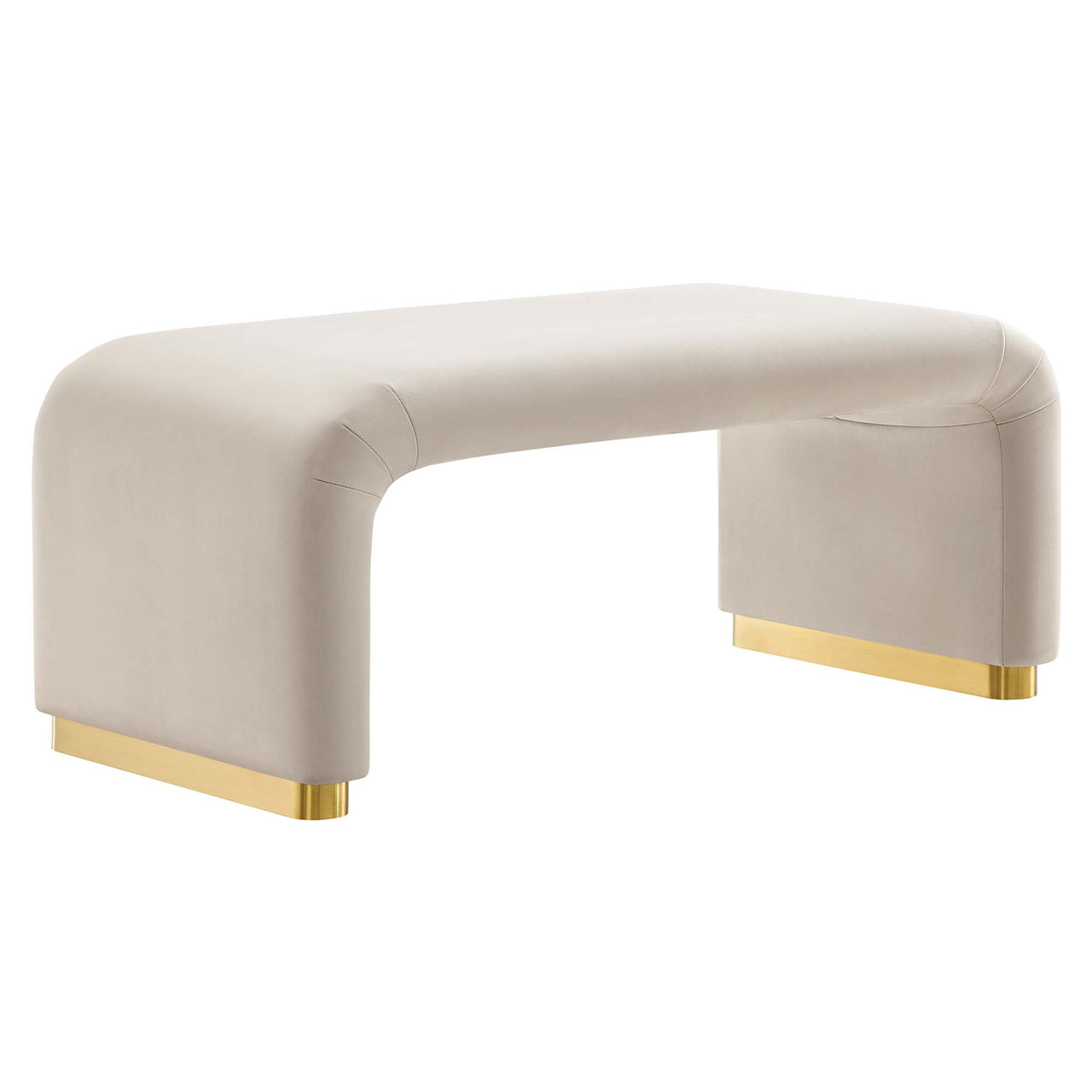 Kaela Upholstered Velvet Ottoman, Gold & Almond