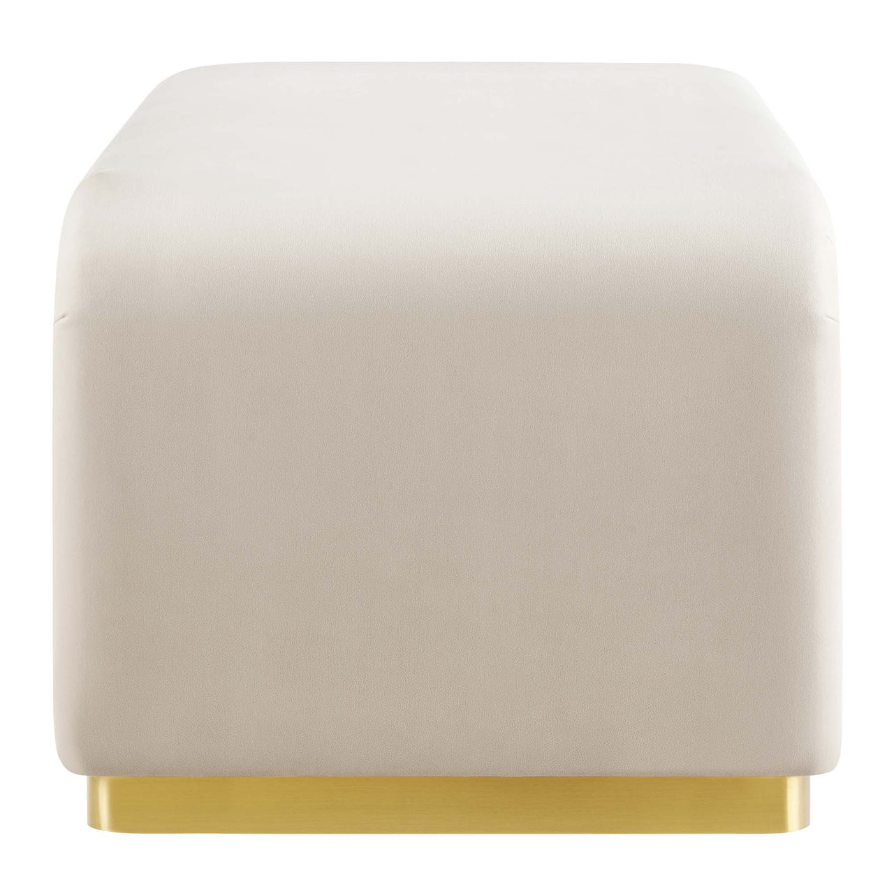 Kaela Upholstered Velvet Ottoman, Gold & Almond