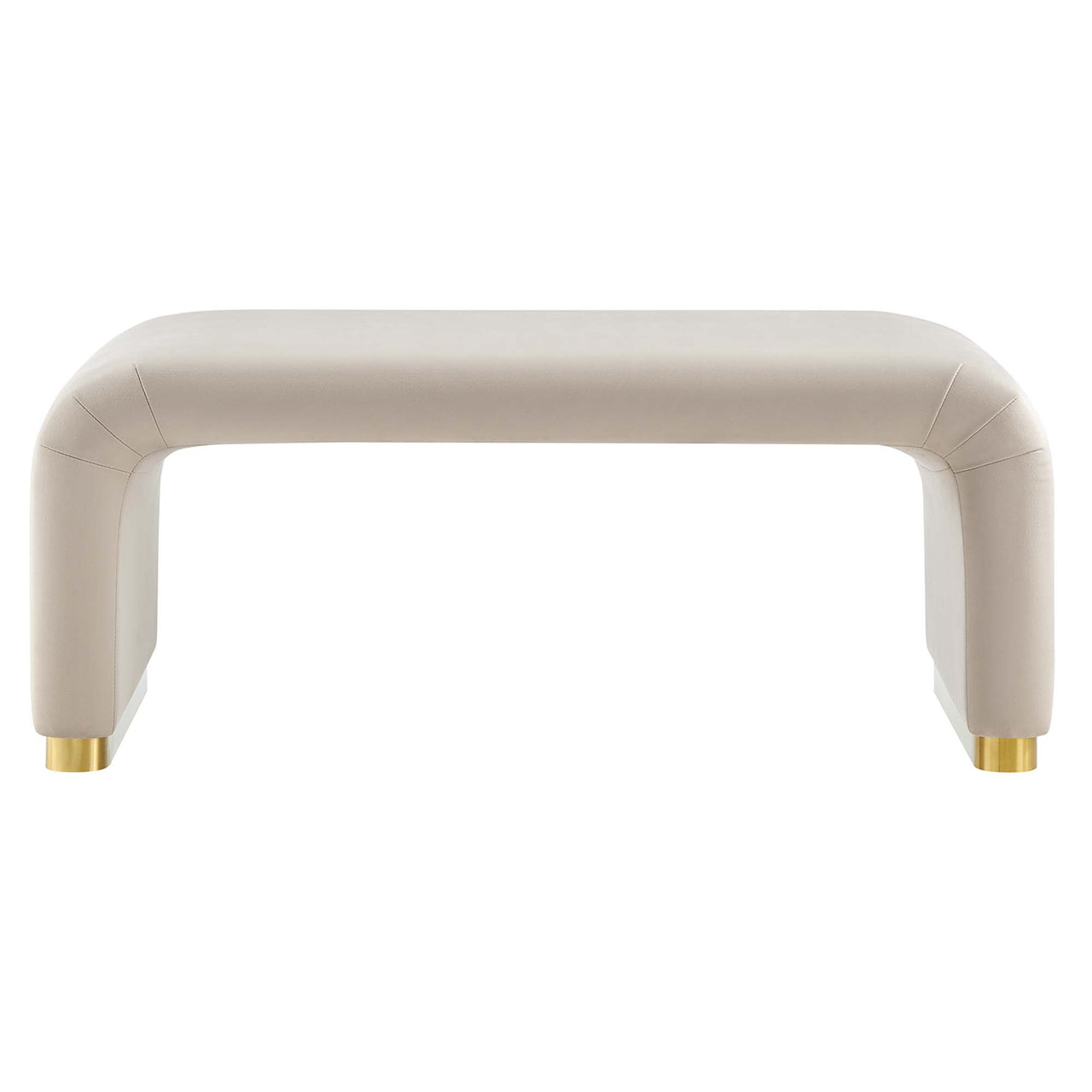 Kaela Upholstered Velvet Ottoman, Gold & Almond
