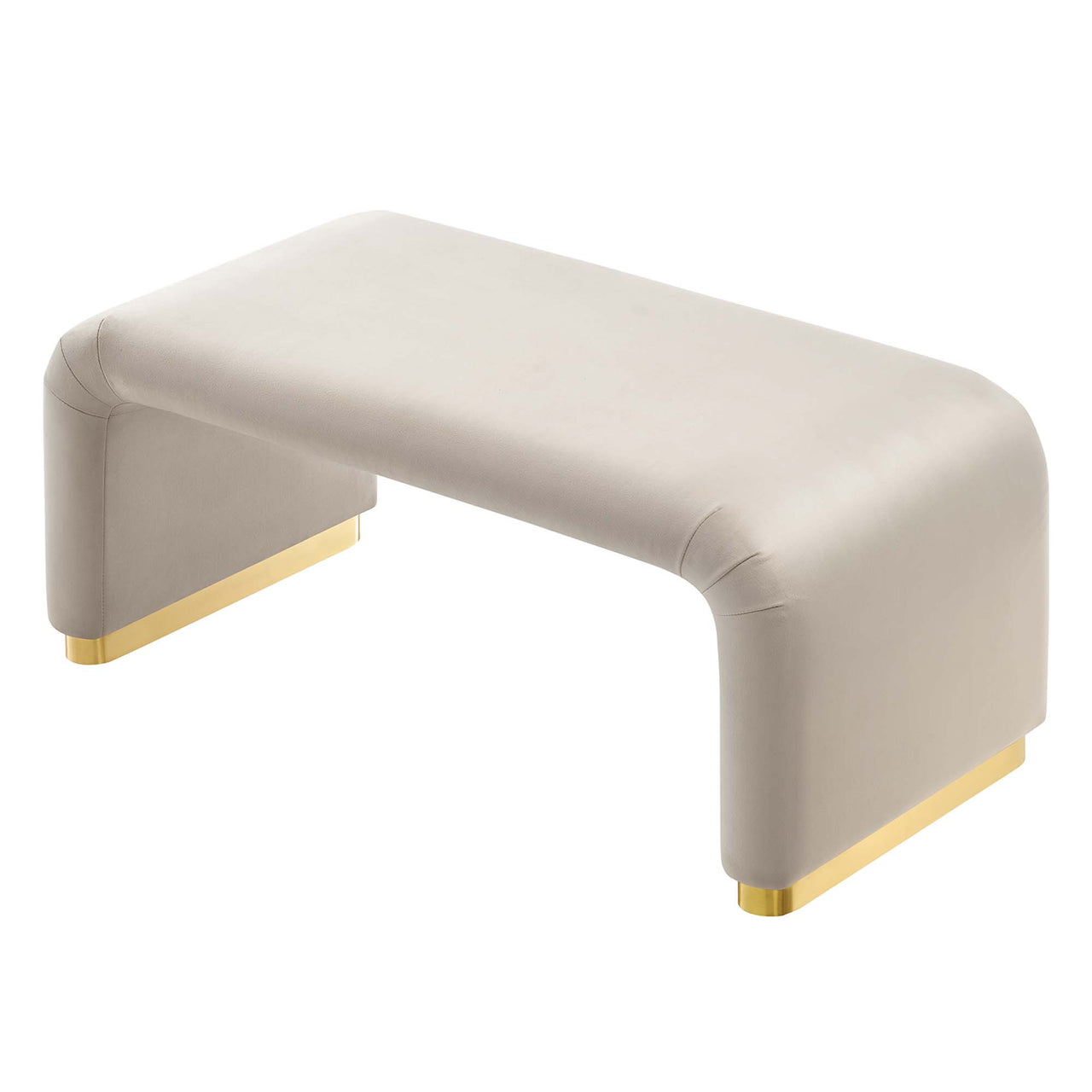 Kaela Upholstered Velvet Ottoman, Gold & Almond