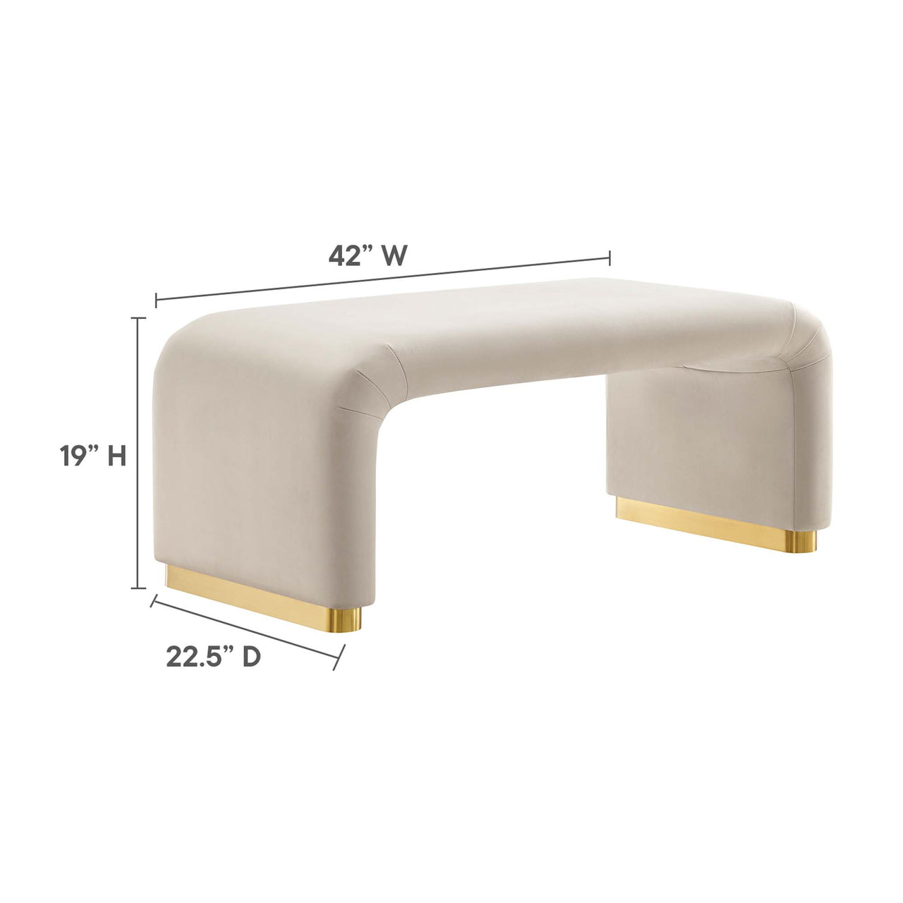 Kaela Upholstered Velvet Ottoman, Gold & Almond