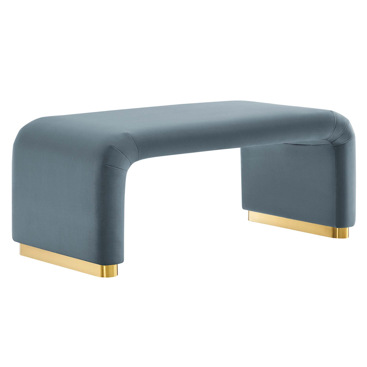 Kaela Upholstered Velvet Ottoman, Gold & Slate