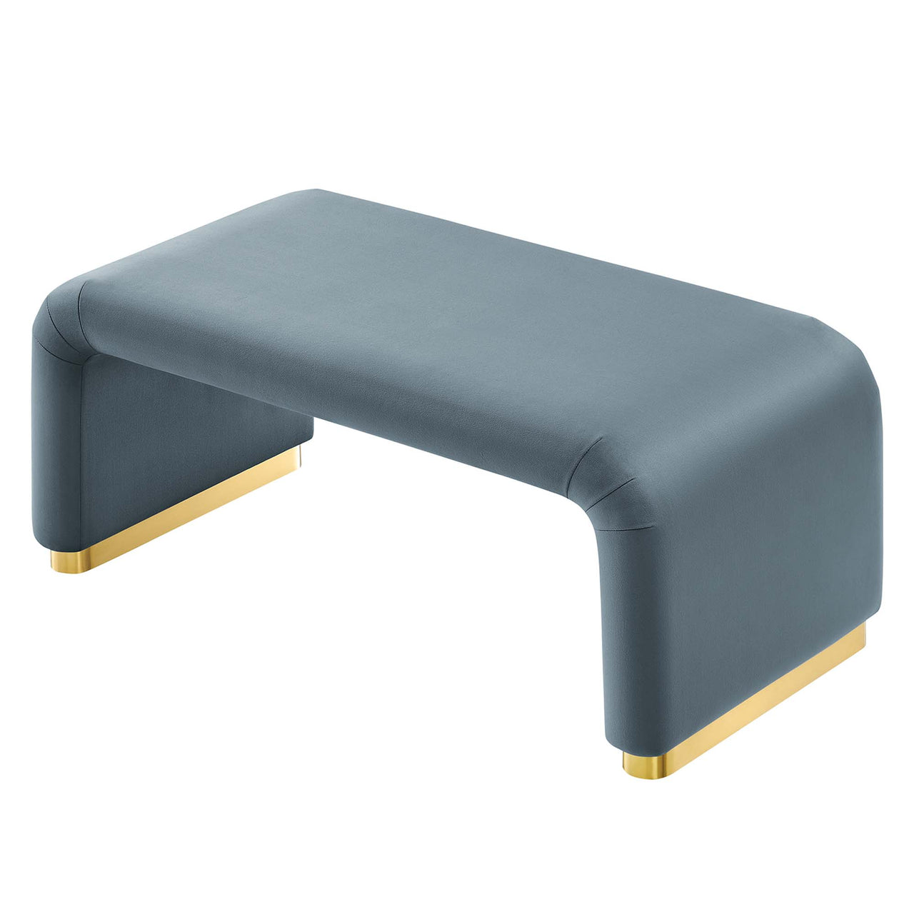 Kaela Upholstered Velvet Ottoman, Gold & Slate