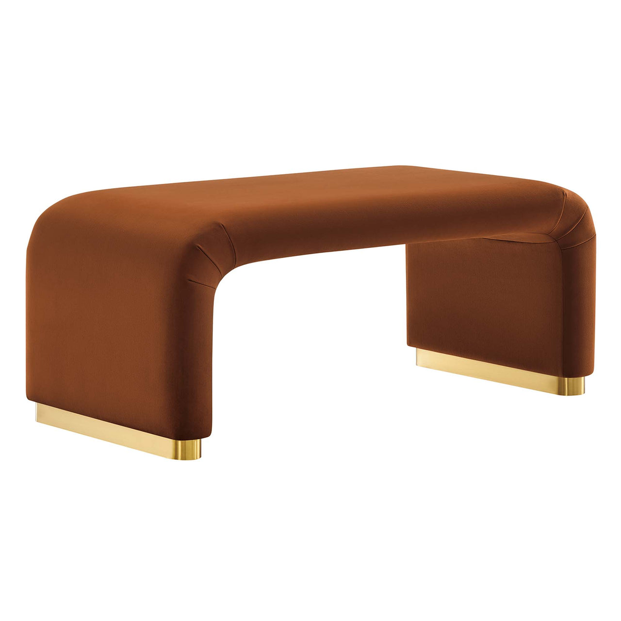 Kaela Upholstered Velvet Ottoman, Gold & Terracotta
