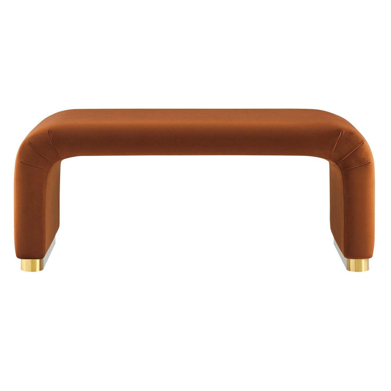 Kaela Upholstered Velvet Ottoman, Gold & Terracotta