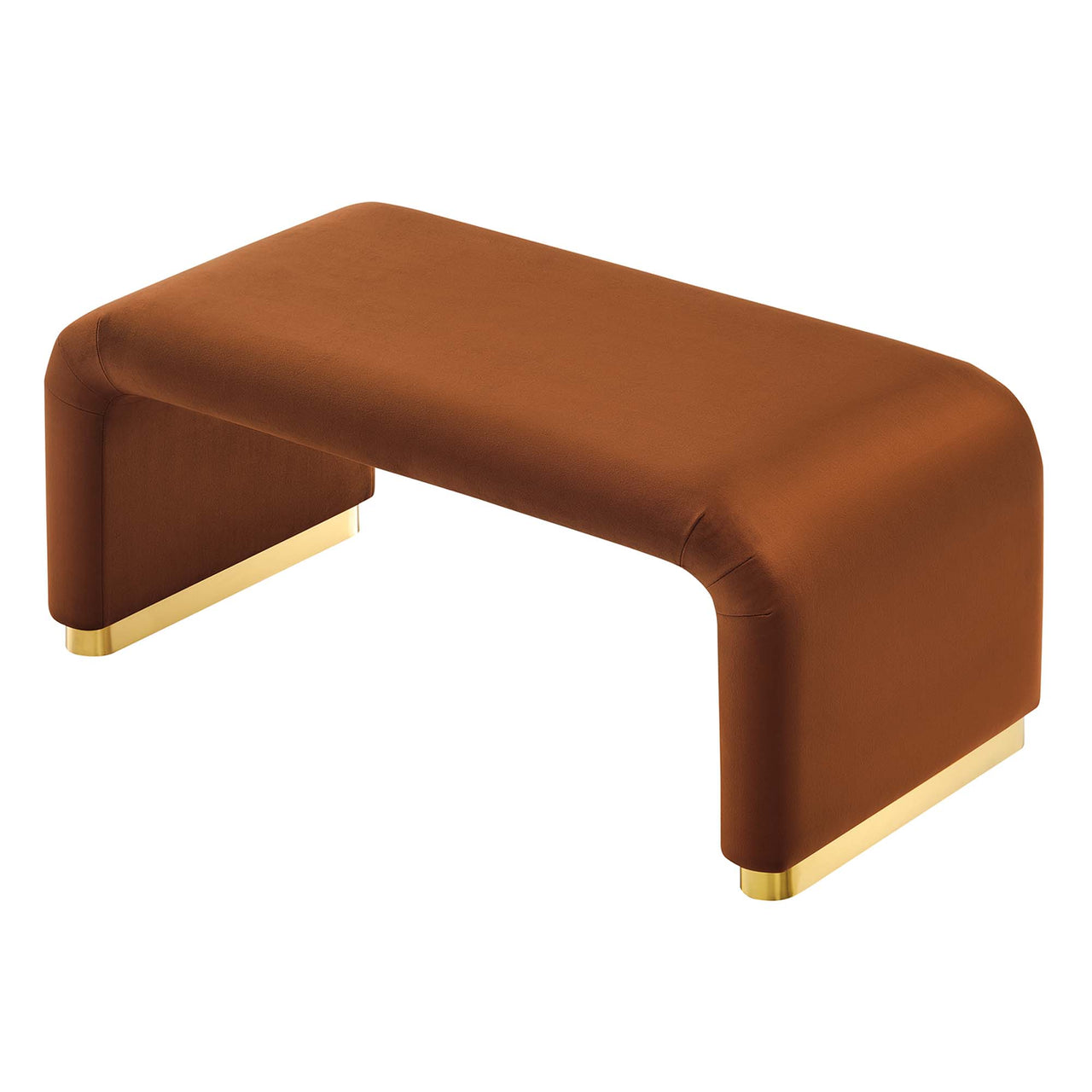 Kaela Upholstered Velvet Ottoman, Gold & Terracotta