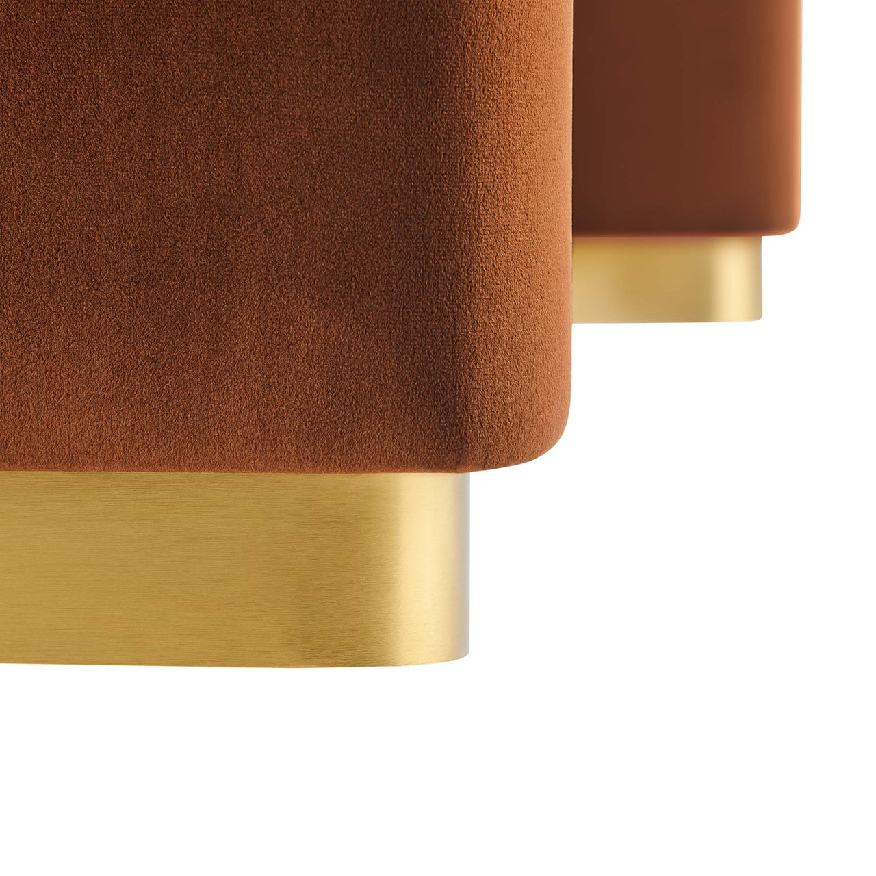 Kaela Upholstered Velvet Ottoman, Gold & Terracotta