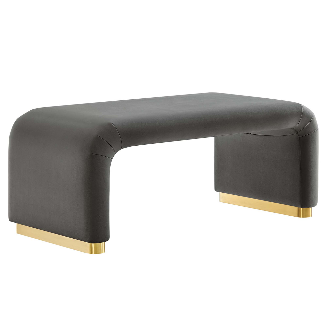 Kaela Upholstered Velvet Ottoman, Gold & Charcoal