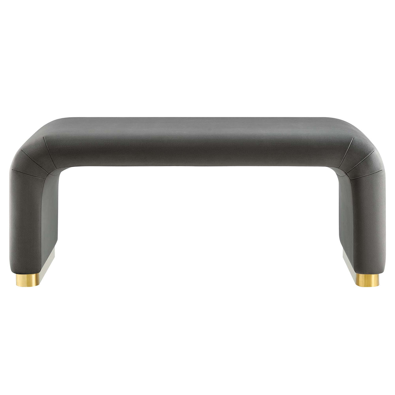 Kaela Upholstered Velvet Ottoman, Gold & Charcoal