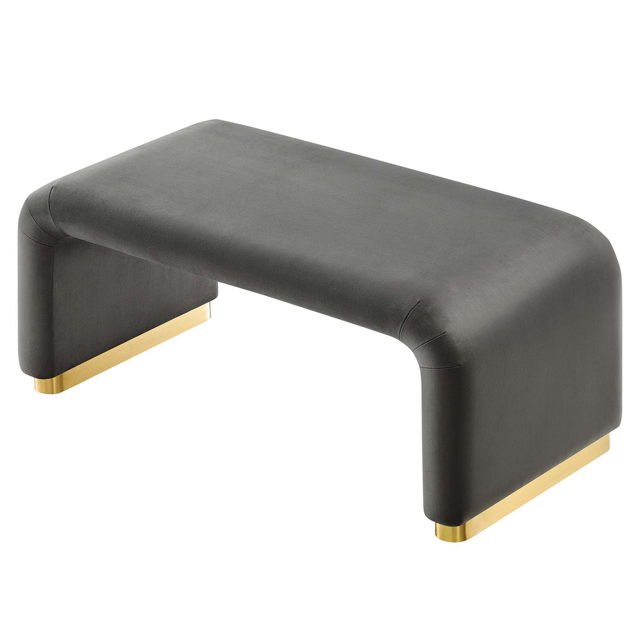 Kaela Upholstered Velvet Ottoman, Gold & Charcoal