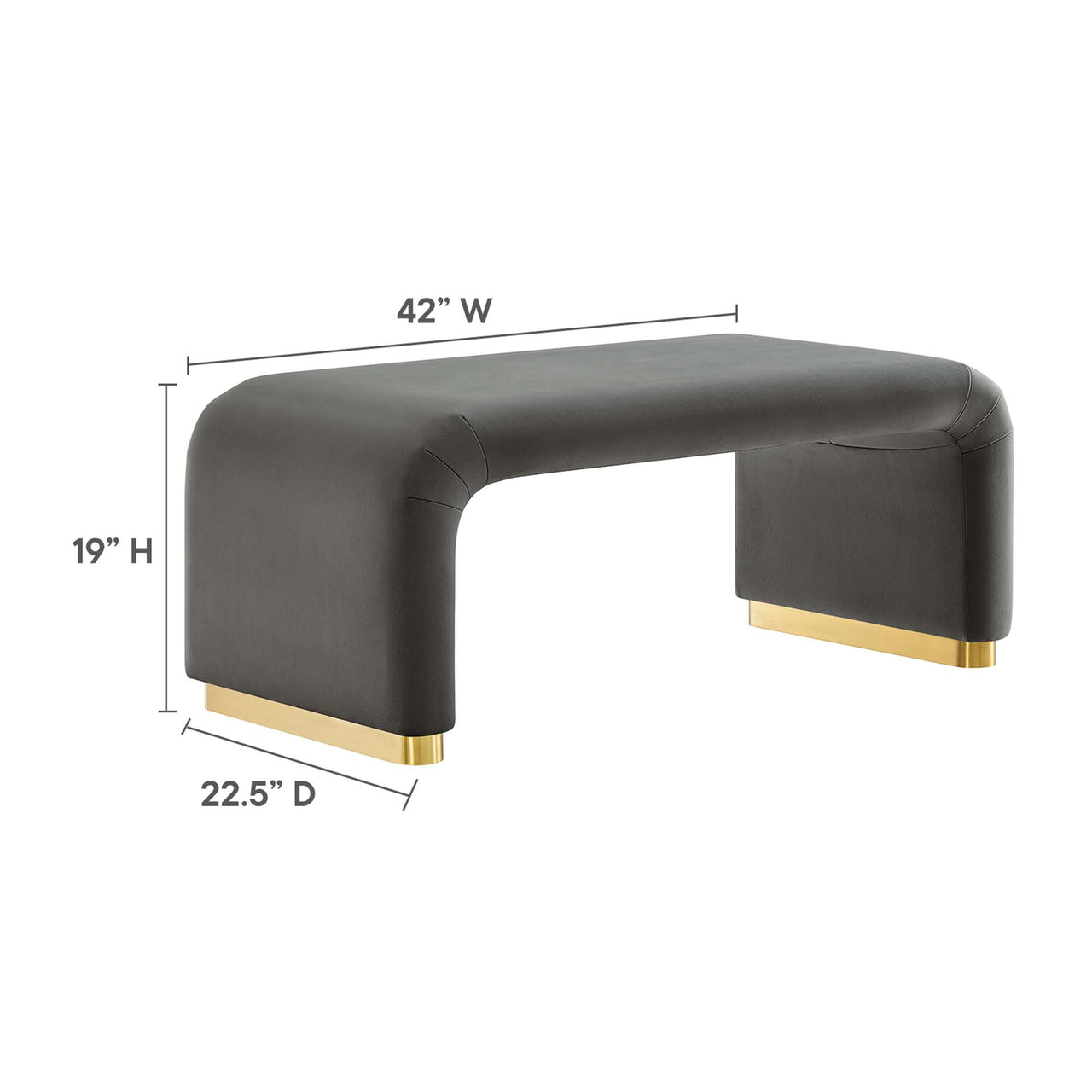 Kaela Upholstered Velvet Ottoman, Gold & Charcoal