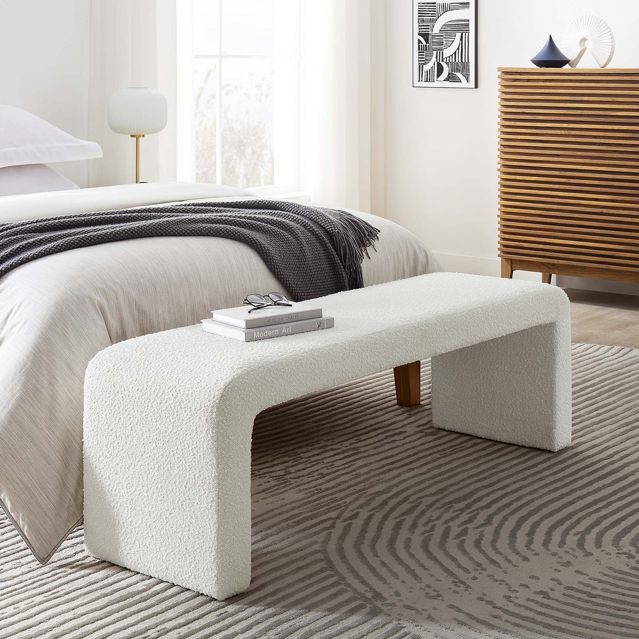 Prideful Boucle Bench, Ivory