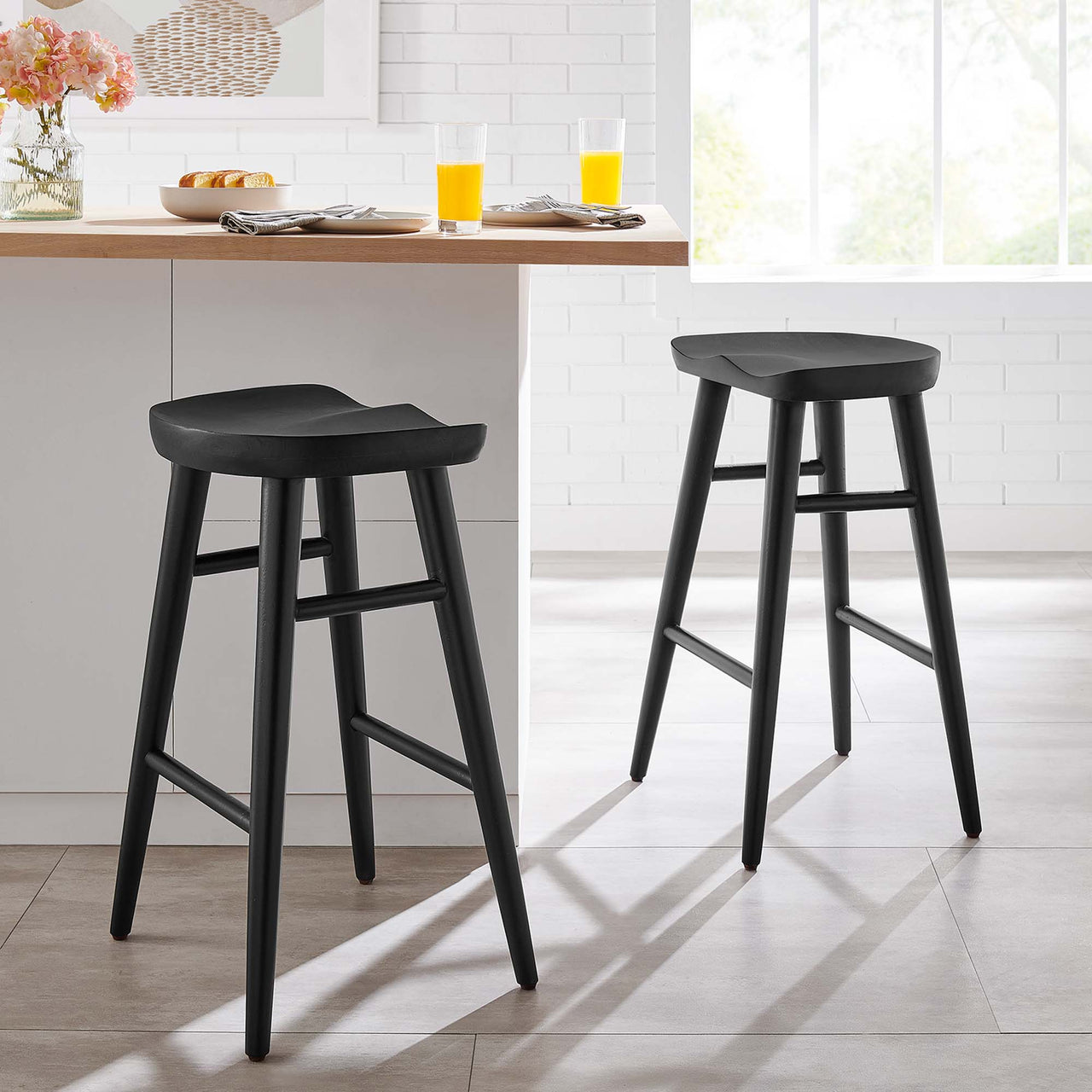 Steeple Backless Counter Stools Set of 2, Black