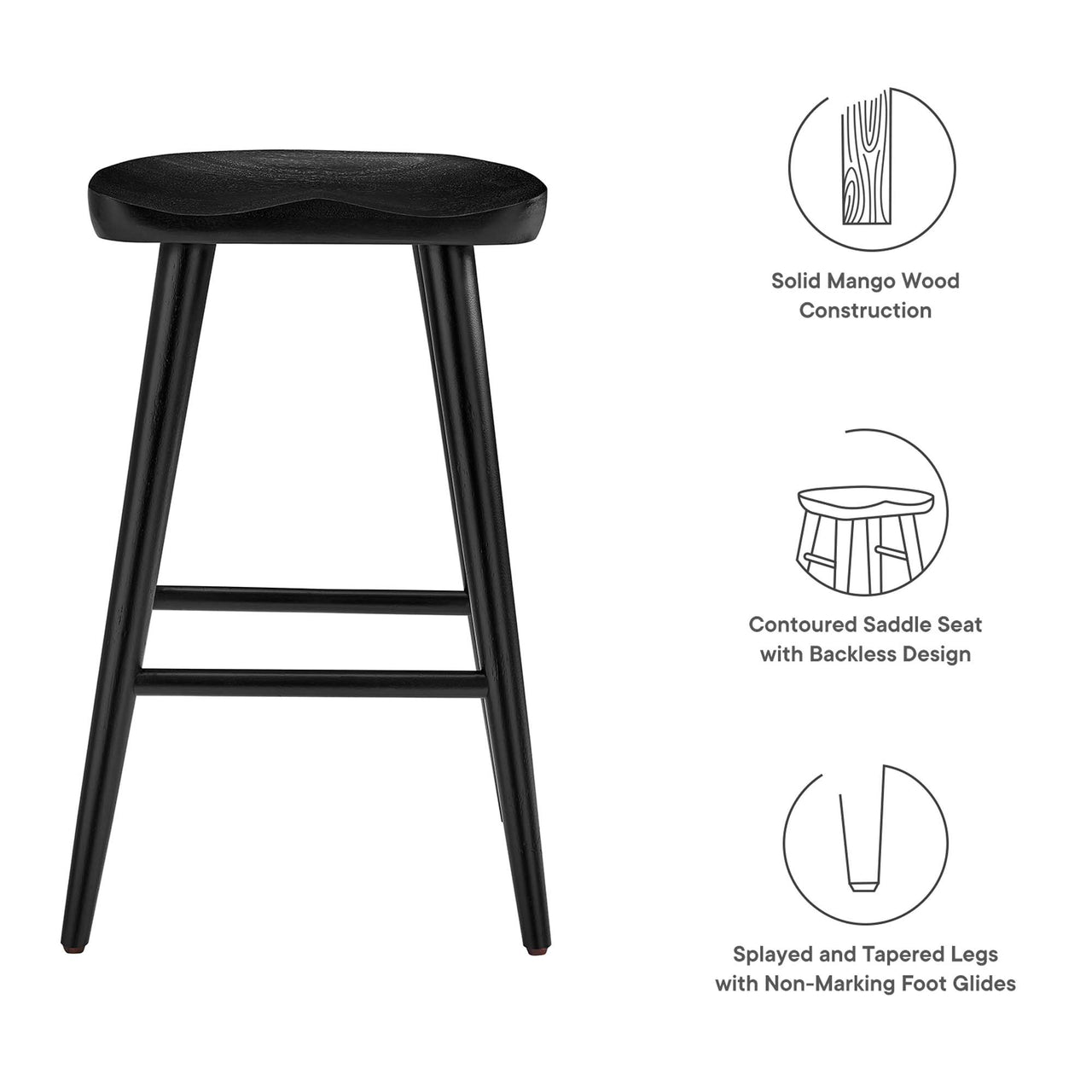 Steeple Backless Counter Stools Set of 2, Black