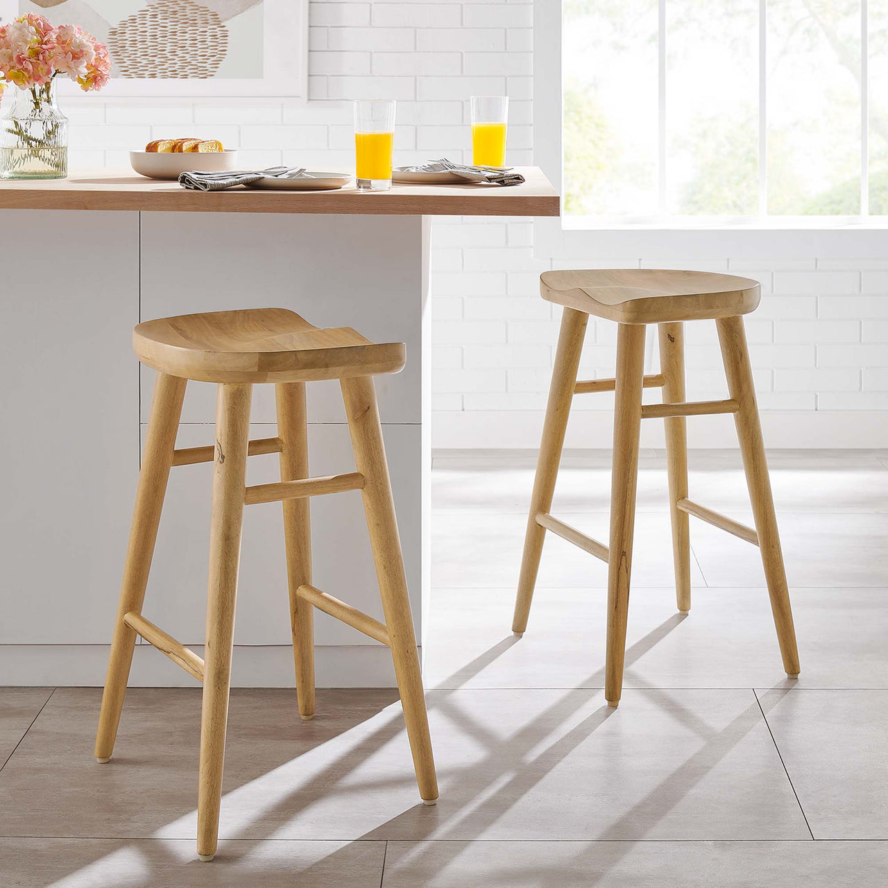 Steeple Backless Counter Stools Set of 2, Oak