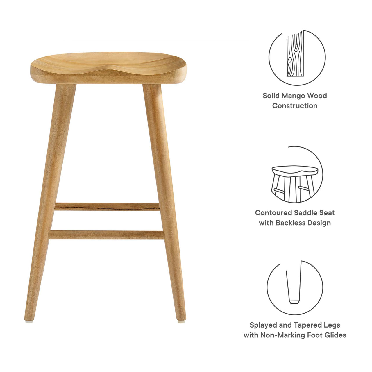Steeple Backless Counter Stools Set of 2, Oak
