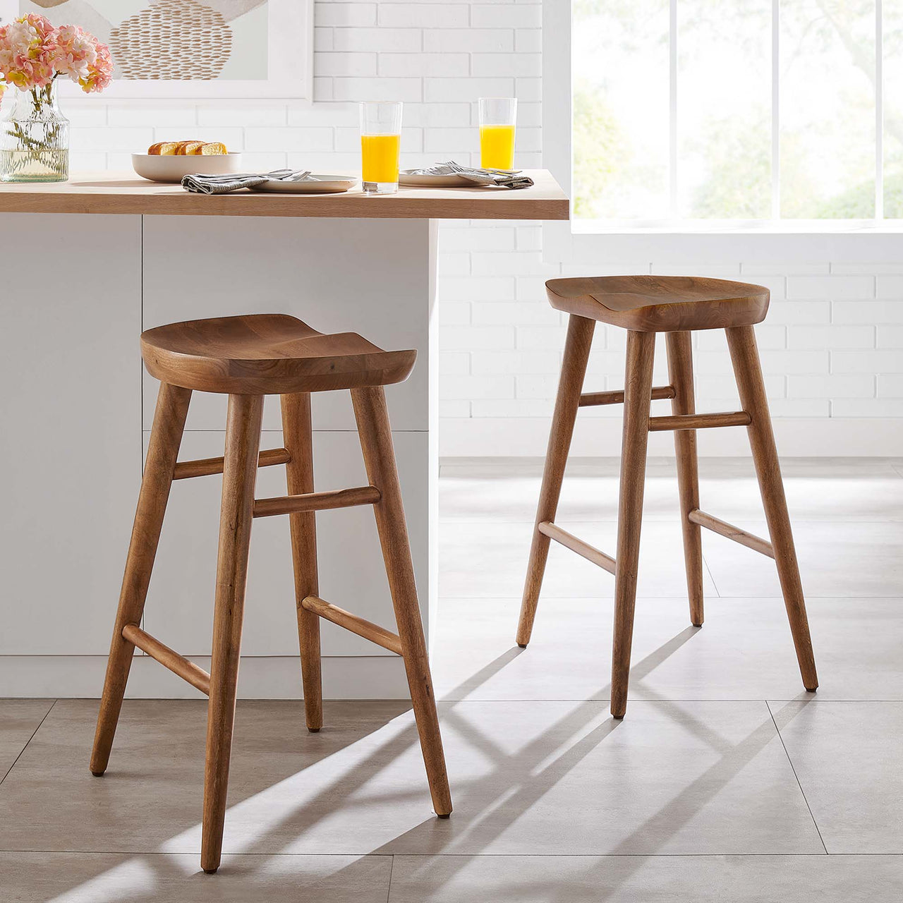 Steeple Backless Counter Stools Set of 2, Walnut