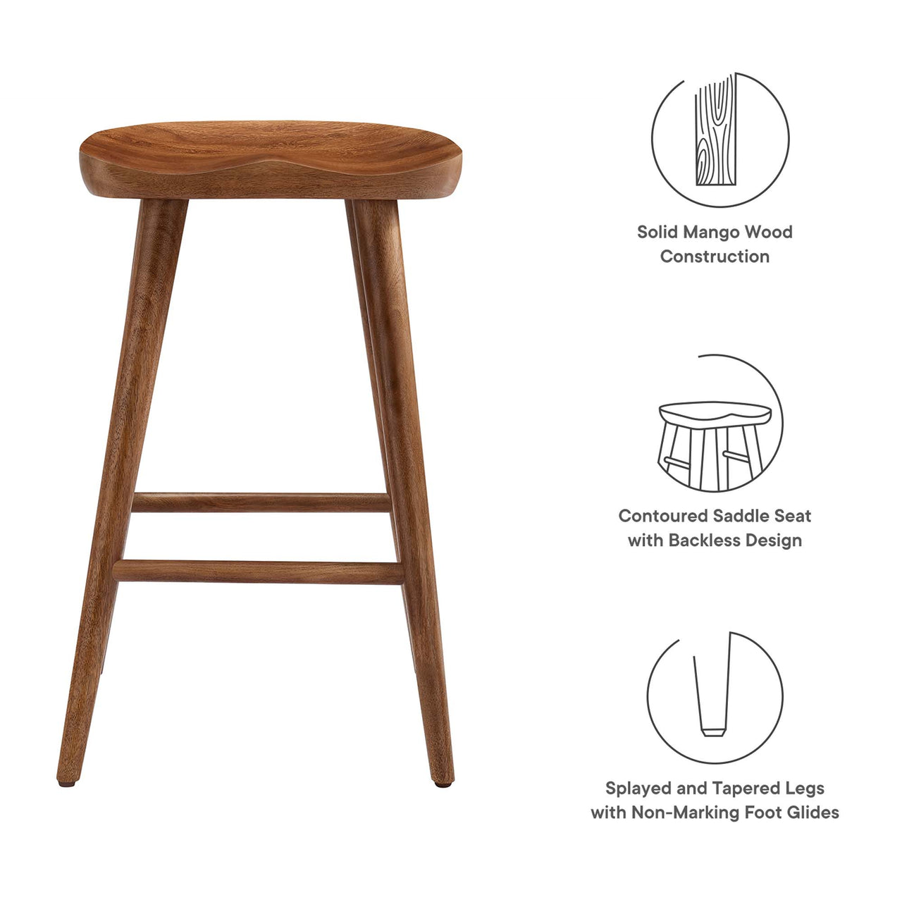 Steeple Backless Counter Stools Set of 2, Walnut