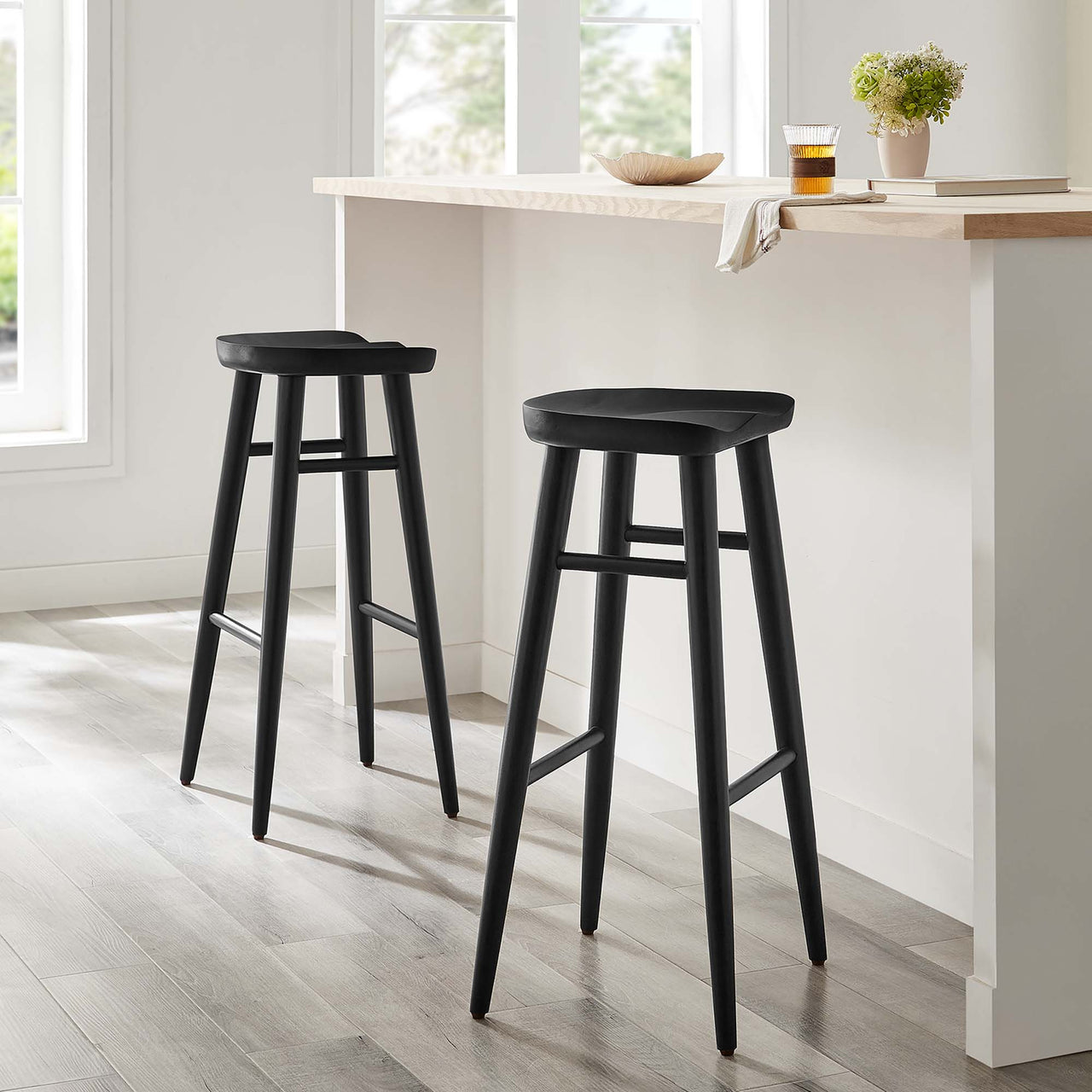 Steeple Backless Bar Stools Set of 2, Black