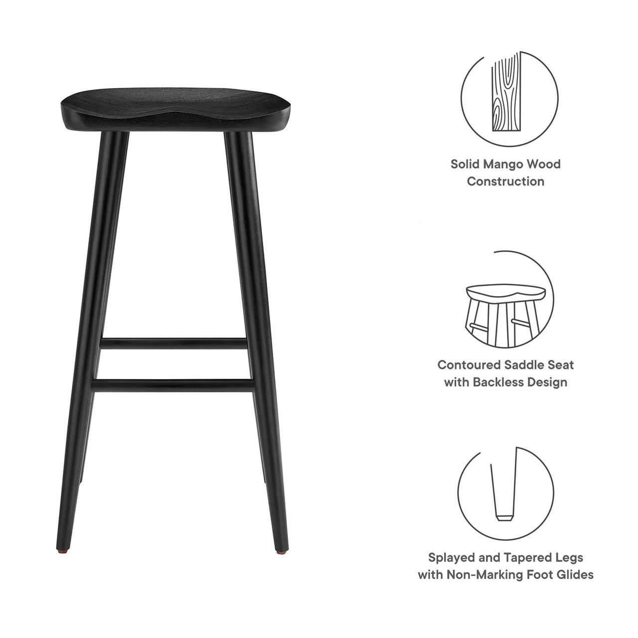 Steeple Backless Bar Stools Set of 2, Black