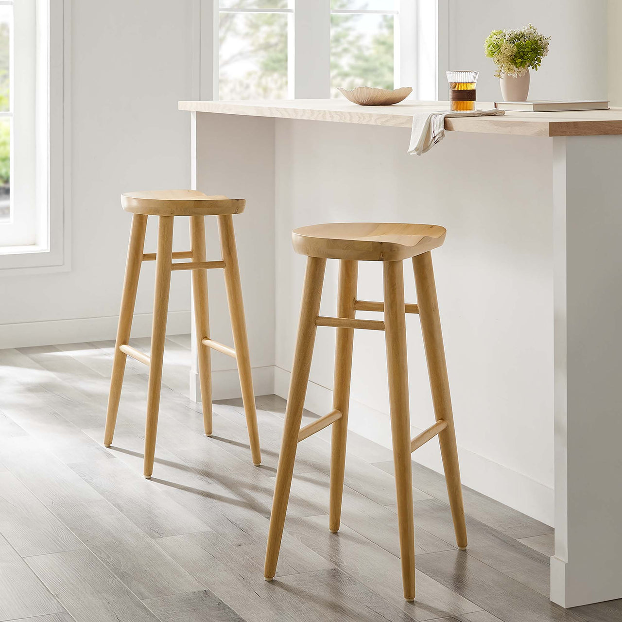 Steeple Backless Bar Stools Set of 2, Oak