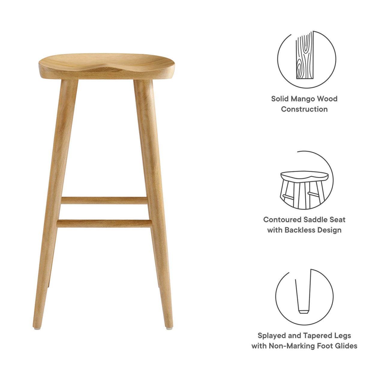 Steeple Backless Bar Stools Set of 2, Oak