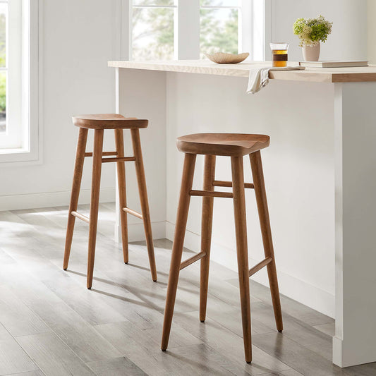Steeple Backless Bar Stool Set of 2, Walnut