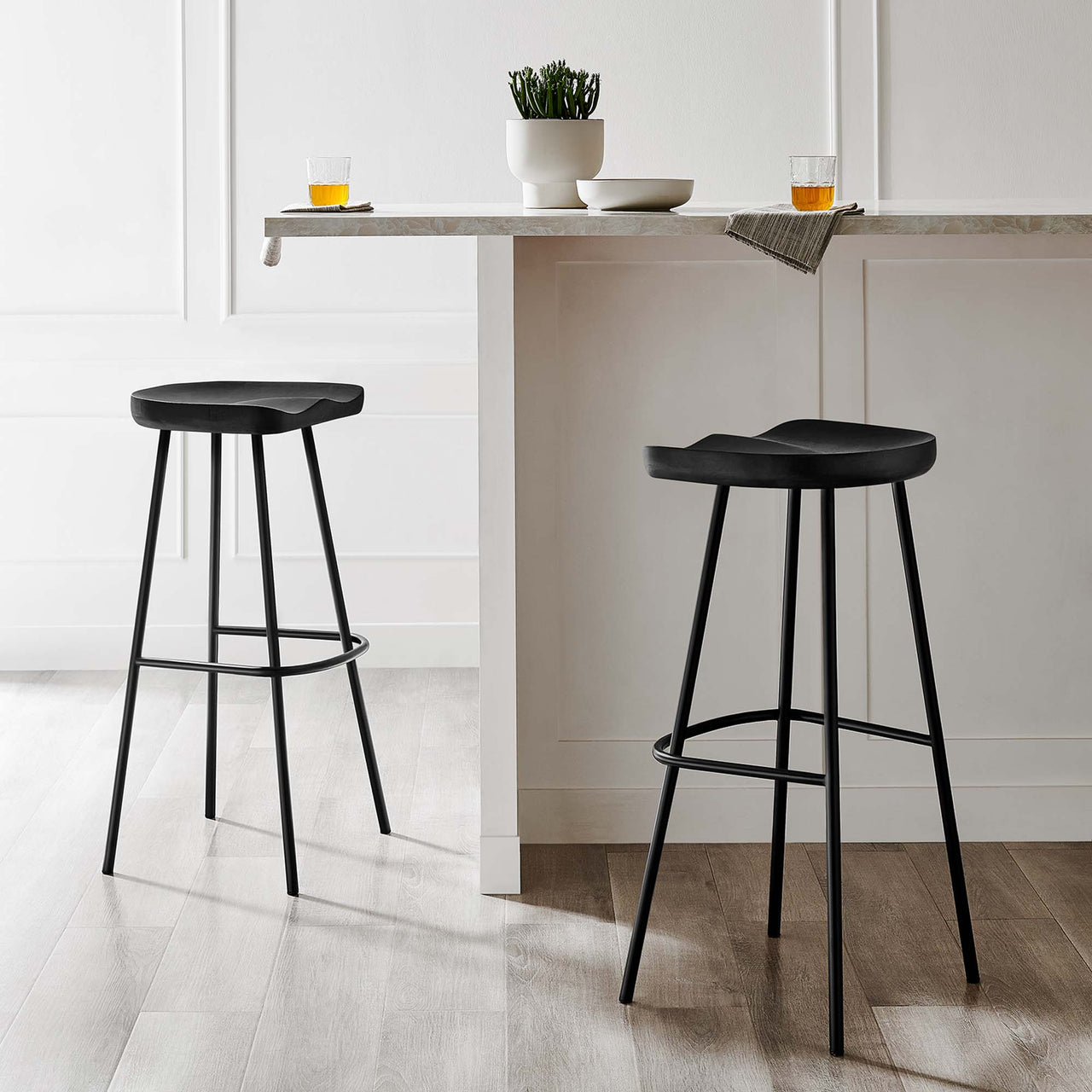 Cordon Carved Bar Stools Set of 2, Black