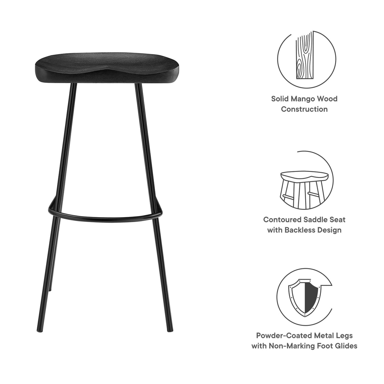 Cordon Carved Bar Stools Set of 2, Black