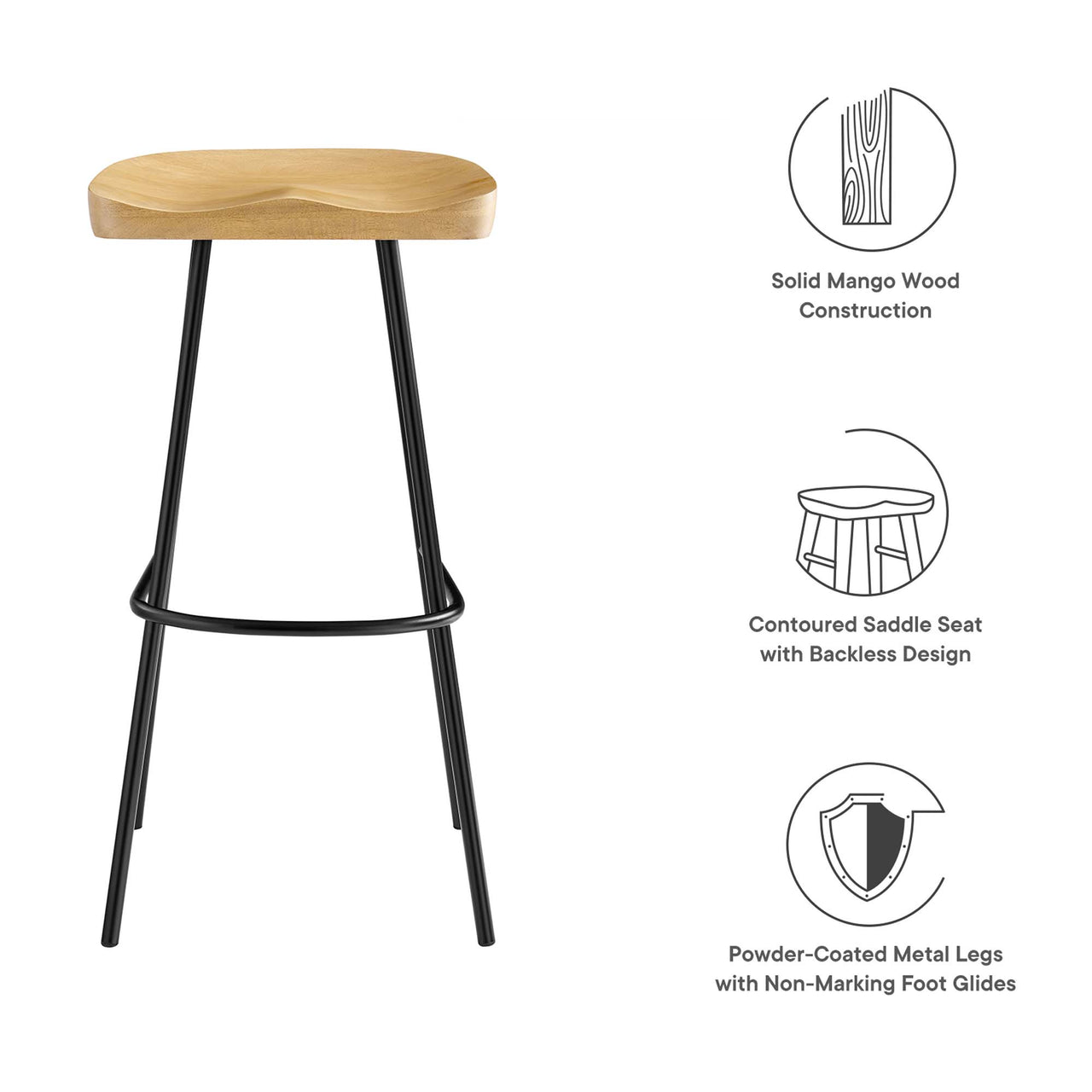 Cordon Carved Bar Stools Set of 2, Oak