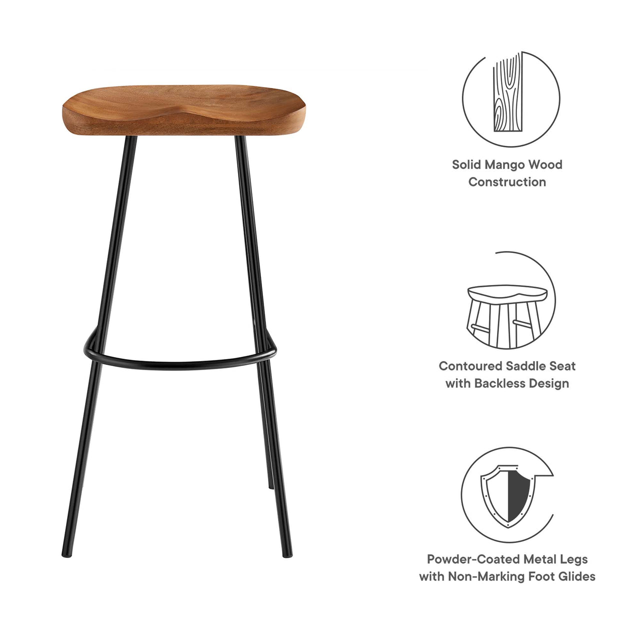 Cordon Carved Bar Stools Set of 2, Walnut