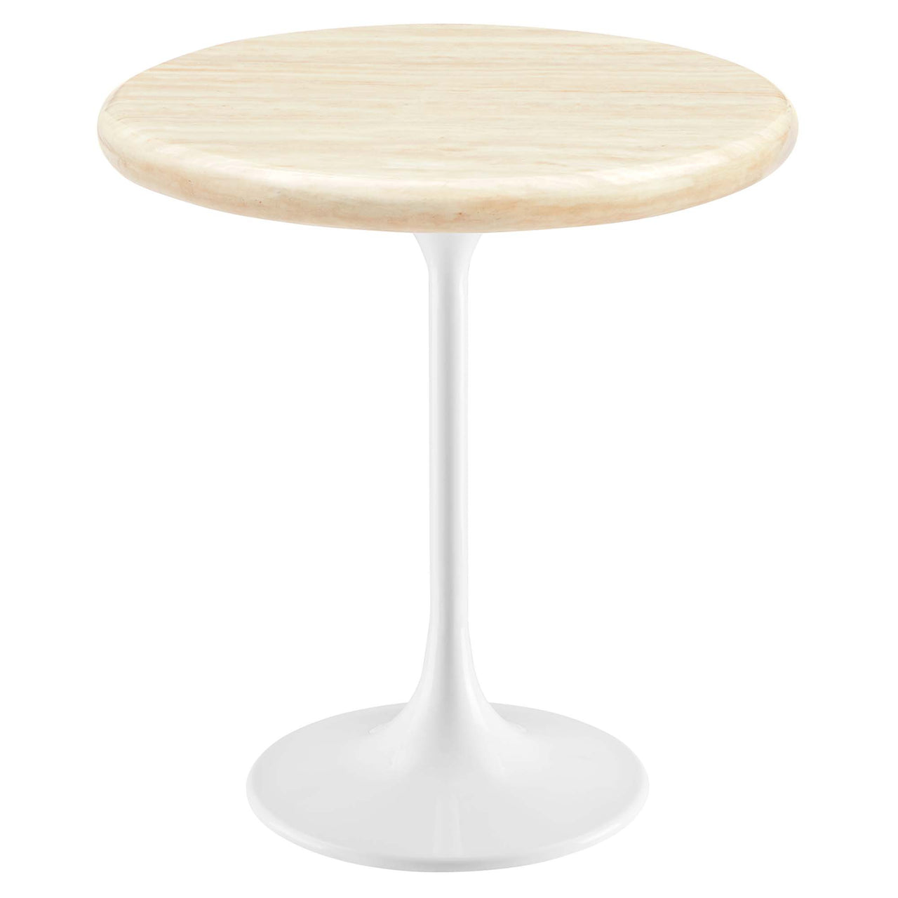 Ensemble Round Faux Travertine Side Table, White & Travertine