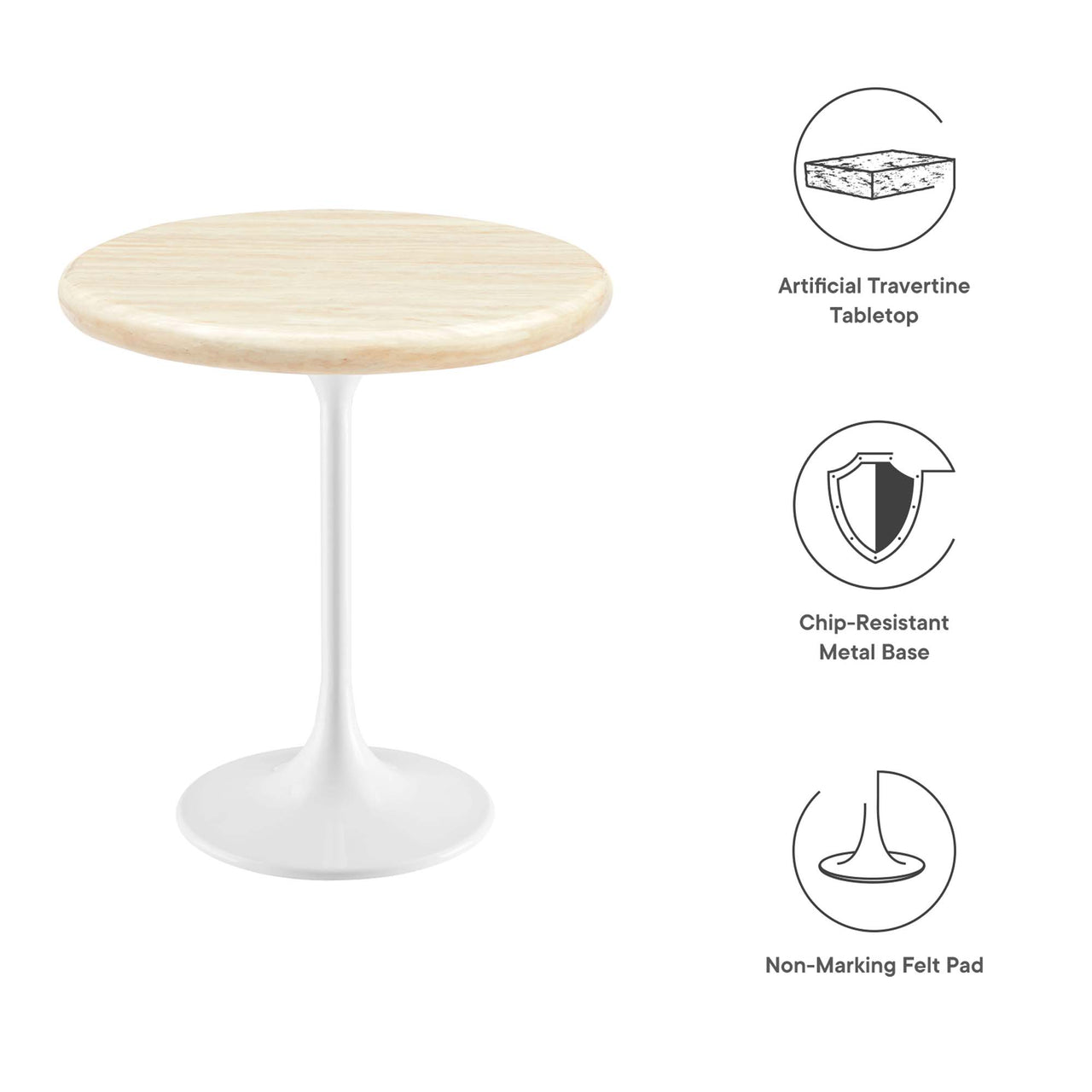 Ensemble Round Faux Travertine Side Table, White & Travertine