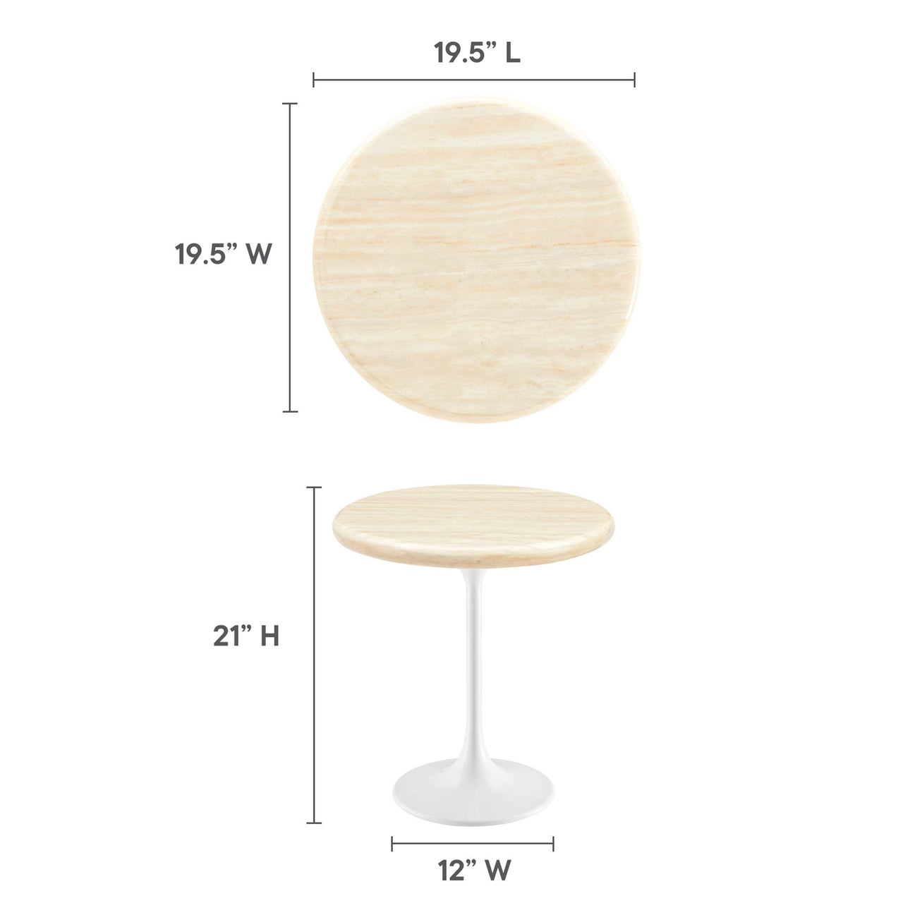 Ensemble Round Faux Travertine Side Table, White & Travertine