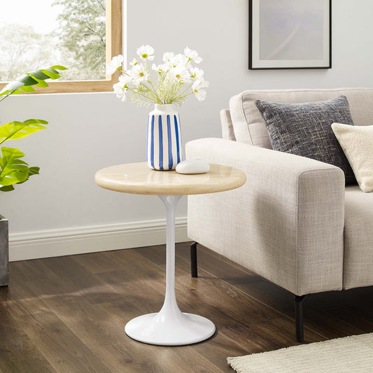 Ensemble Round Faux Travertine Side Table, White & Travertine