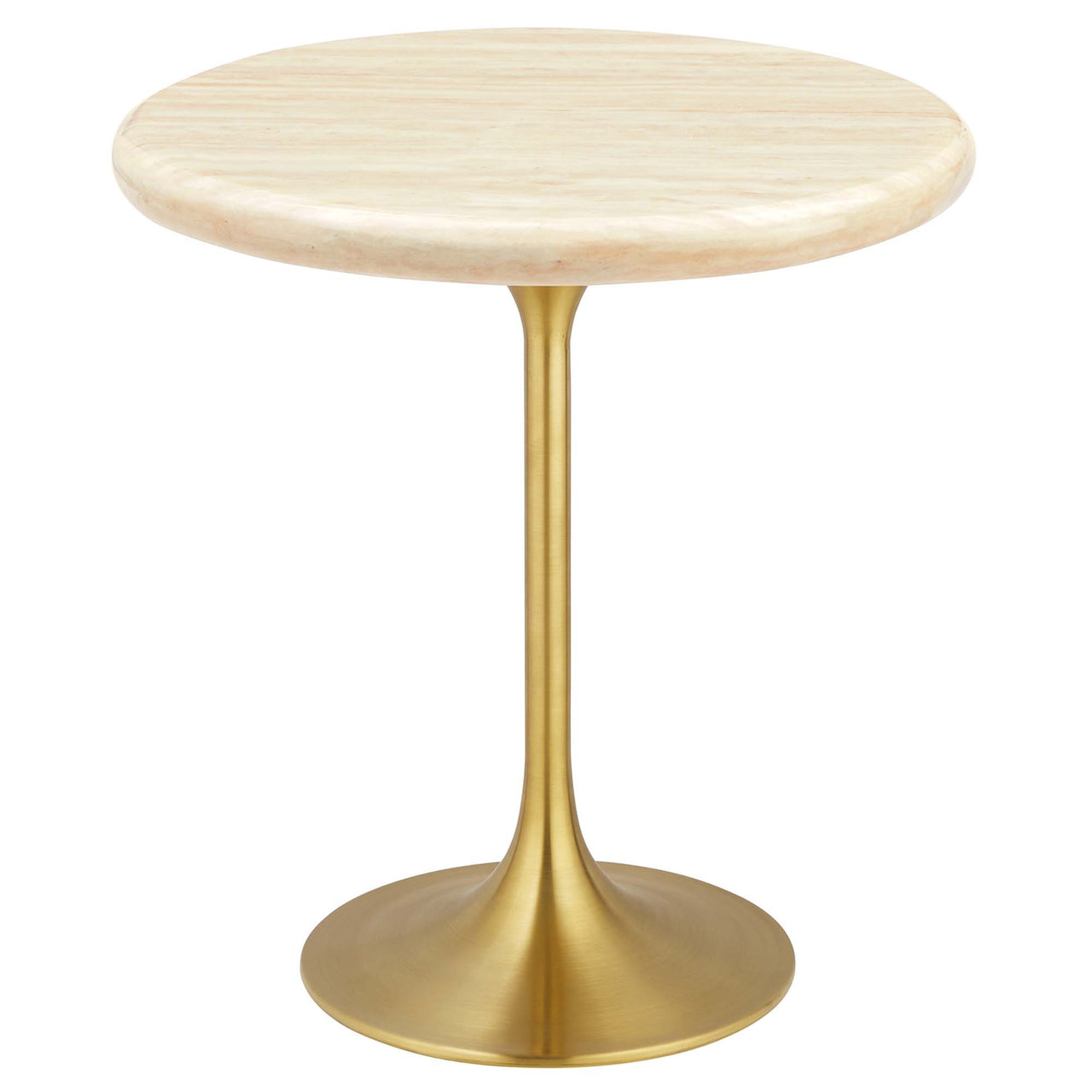 Ensemble Round Faux Travertine Side Table, Gold & Travertine