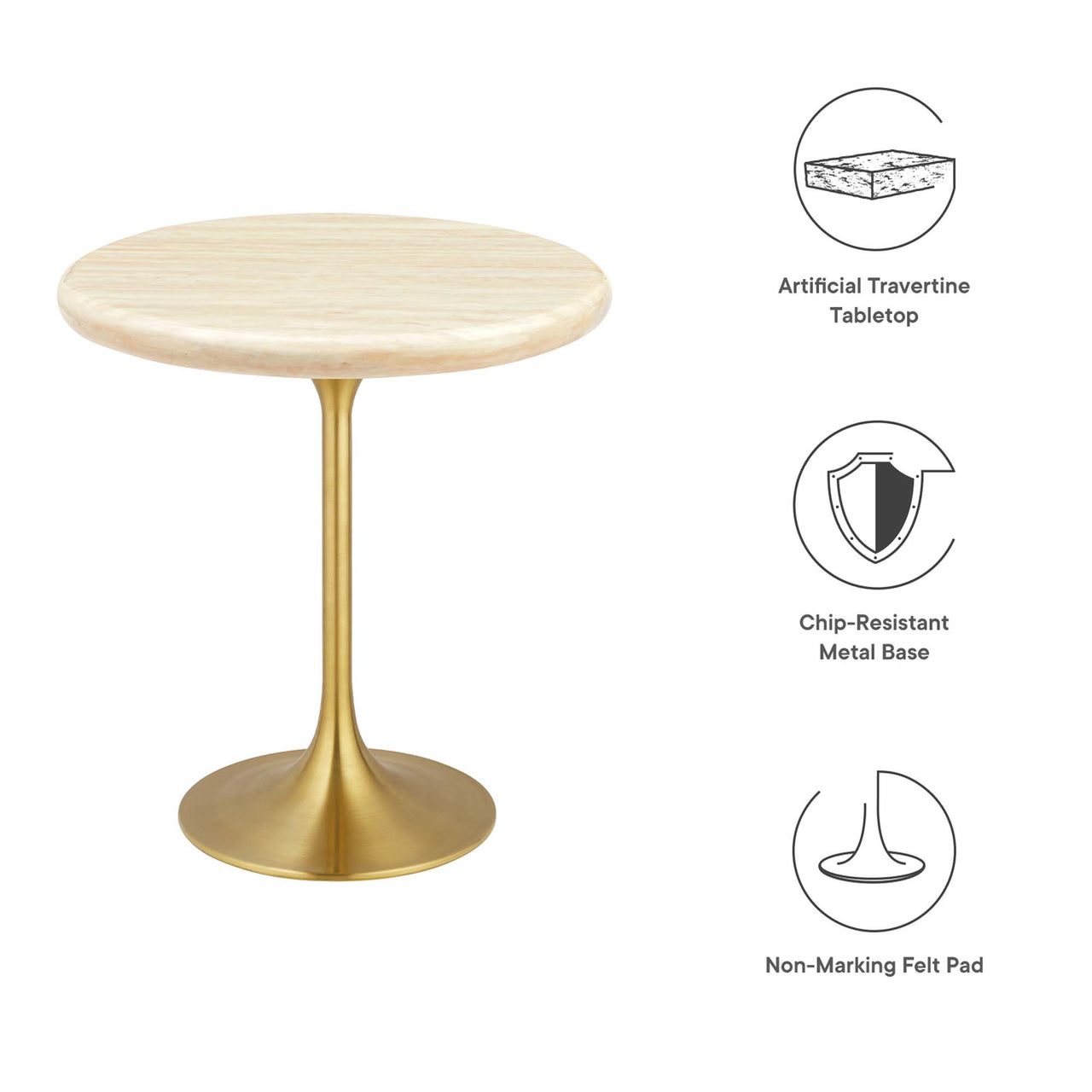 Ensemble Round Faux Travertine Side Table, Gold & Travertine