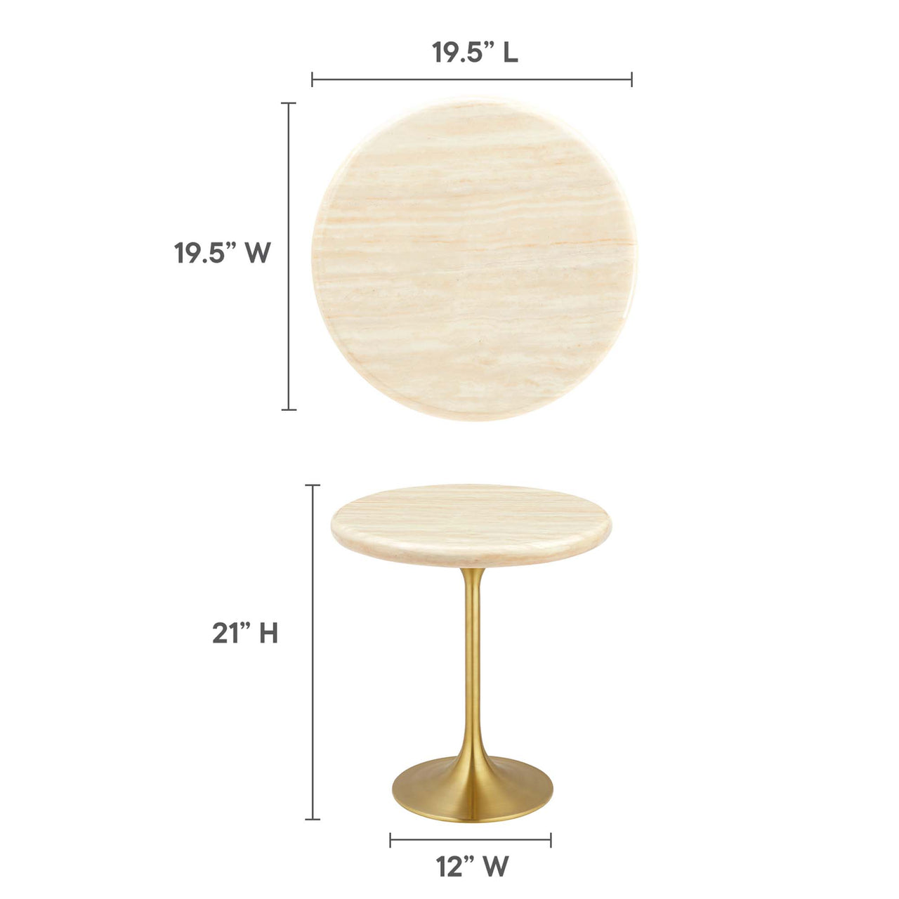 Ensemble Round Faux Travertine Side Table, Gold & Travertine