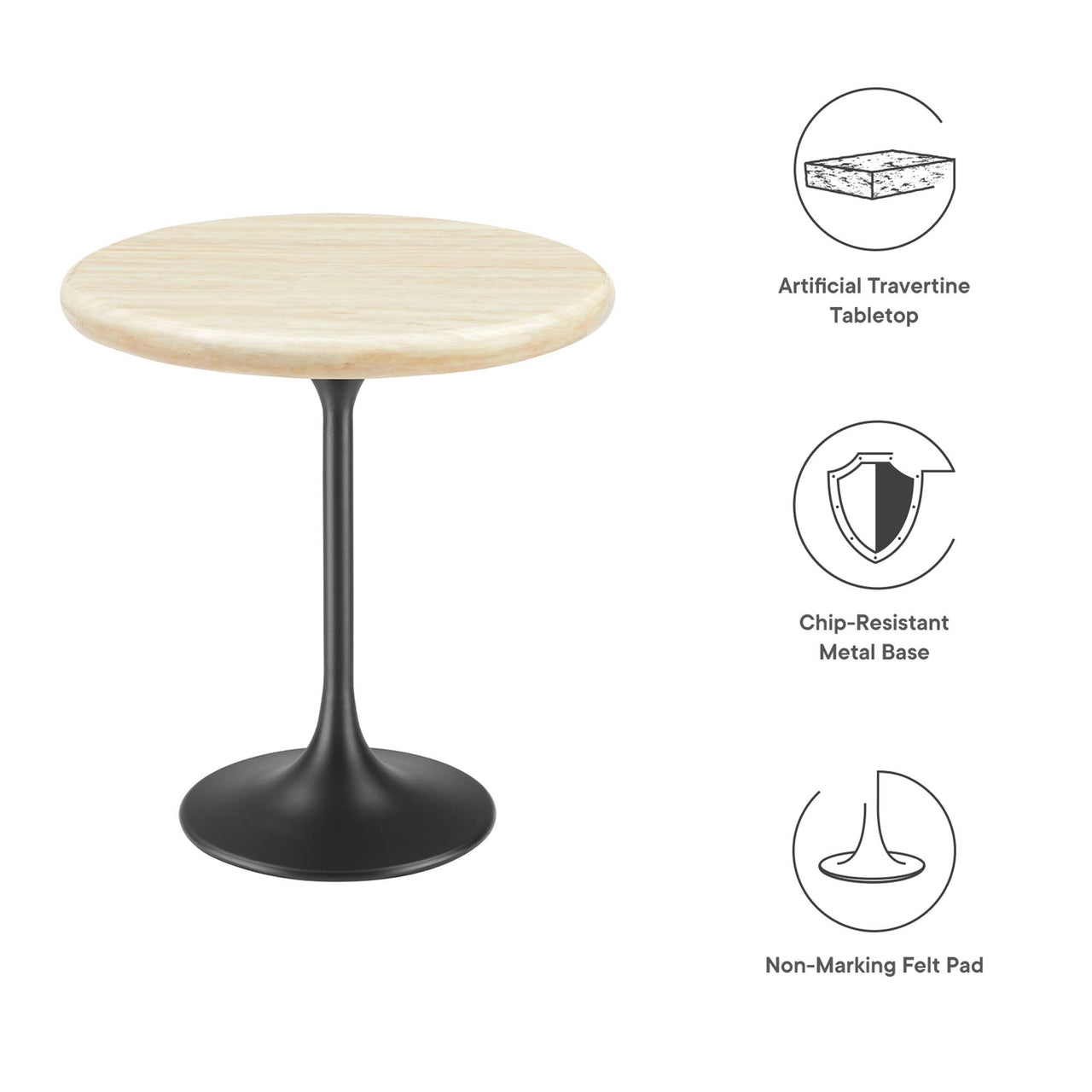 Ensemble Round Faux Travertine Side Table, Black & Travertine