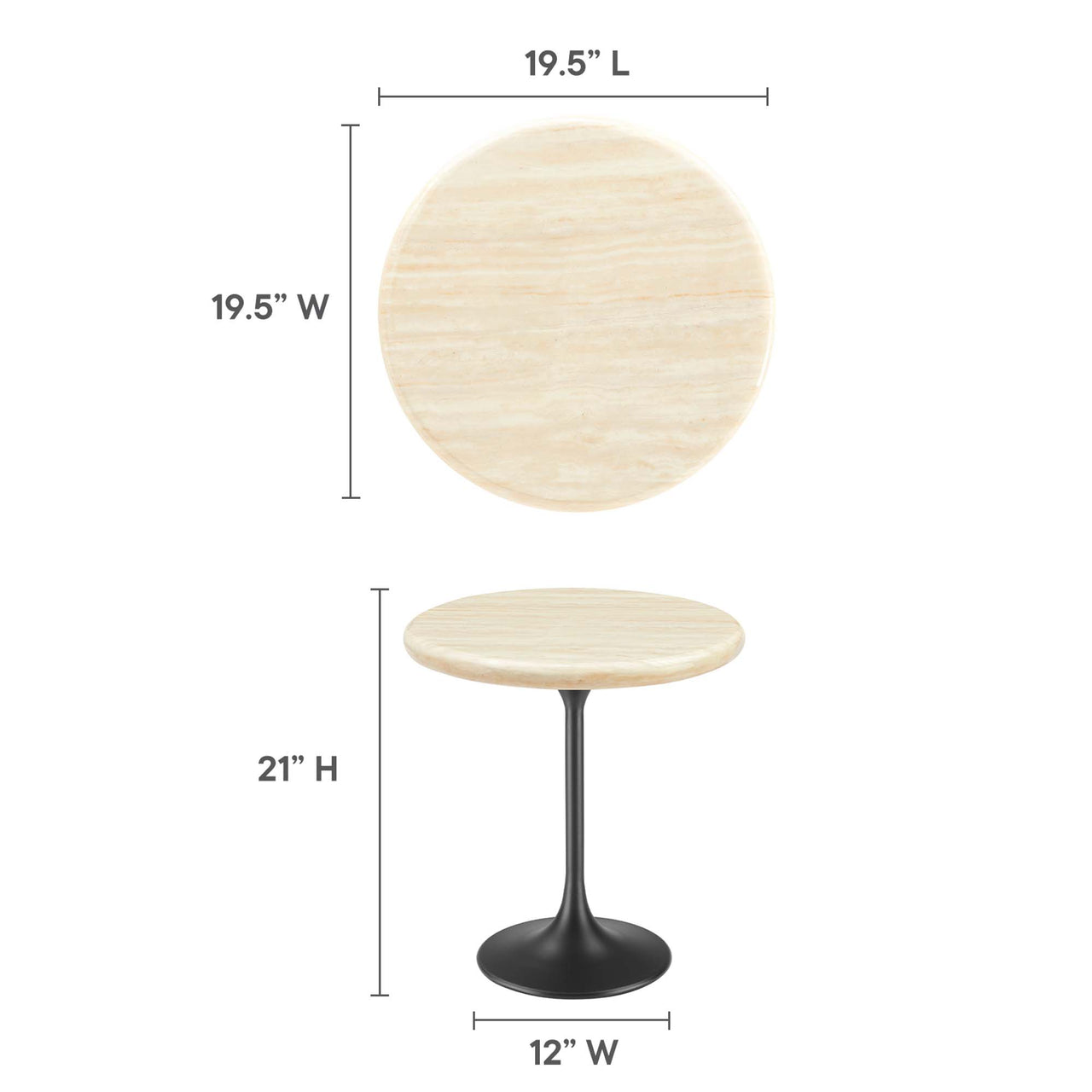 Ensemble Round Faux Travertine Side Table, Black & Travertine