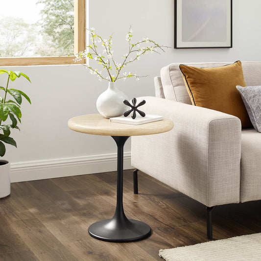 Ensemble Round Faux Travertine Side Table, Black & Travertine