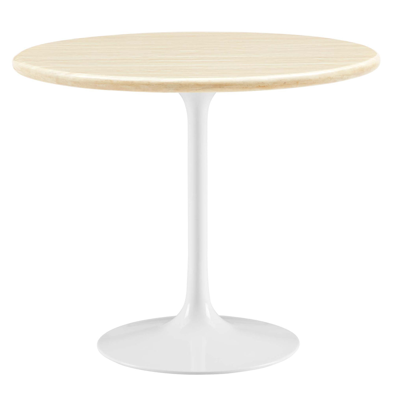 Ensemble Round Faux Travertine Dining Table, Small, White & Travertine