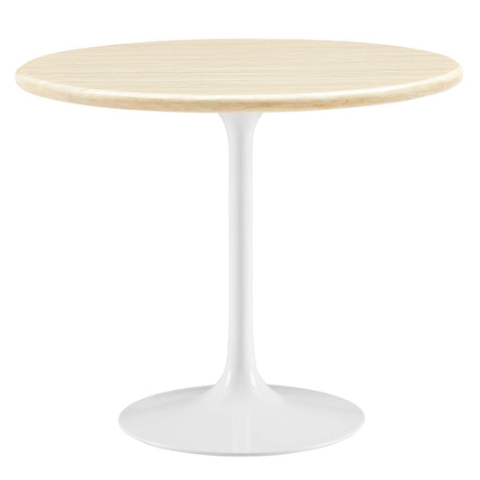Ensemble Round Faux Travertine Dining Table, Small, White & Travertine
