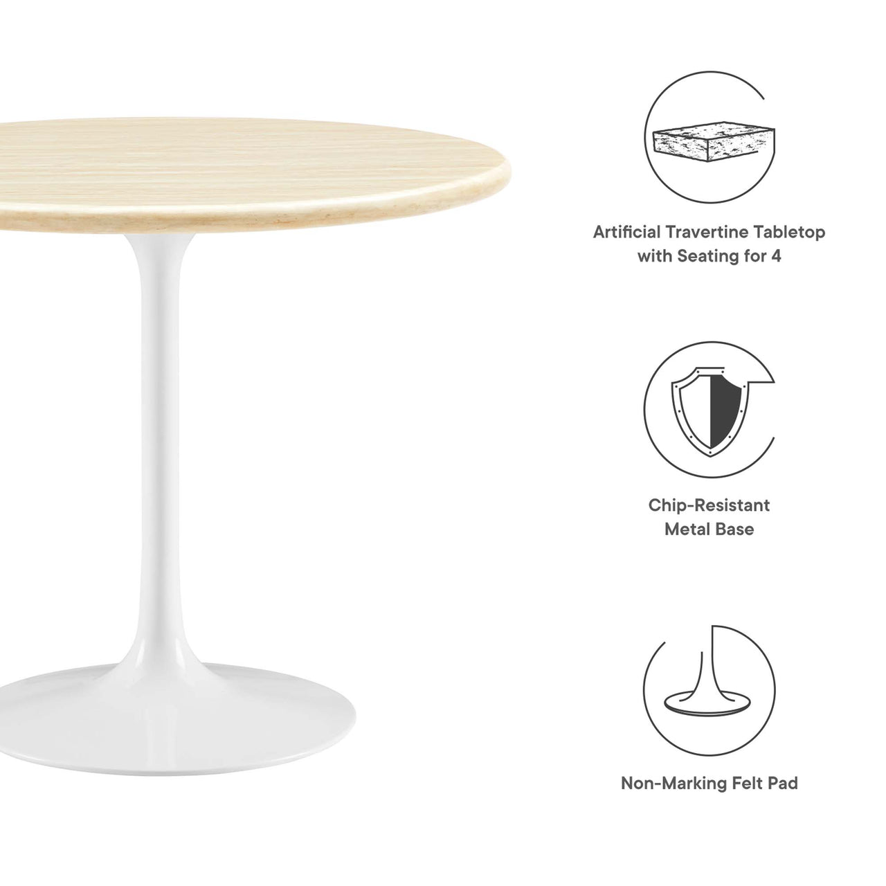 Ensemble Round Faux Travertine Dining Table, Small, White & Travertine