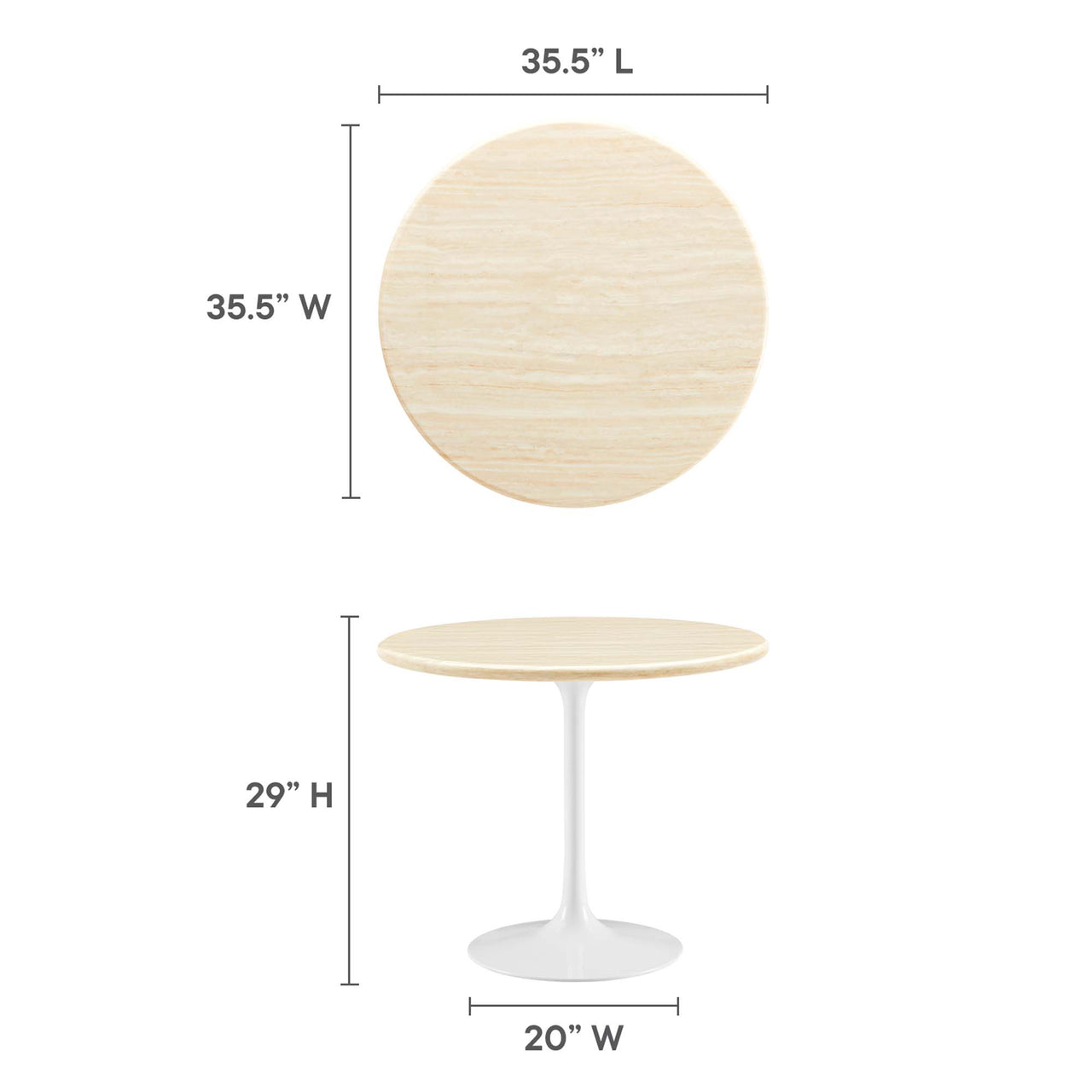 Ensemble Round Faux Travertine Dining Table, Small, White & Travertine