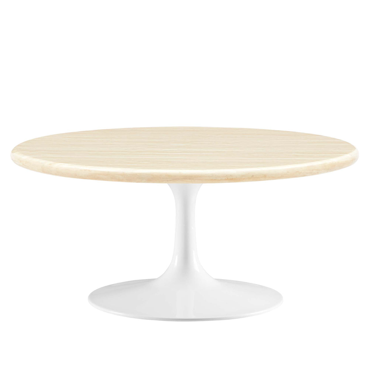 Ensemble Round Faux Travertine Coffee Table, Medium, White & Travertine