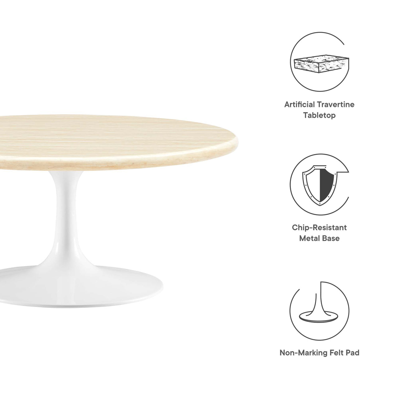 Ensemble Round Faux Travertine Coffee Table, Medium, White & Travertine